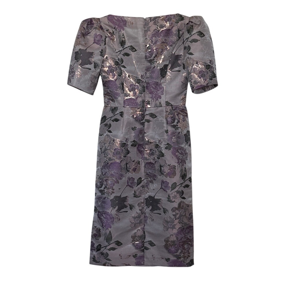 Kay Unger Metallic Floral Sheath Midi Dress Purple Gold Square Neck Size 6 NWT - Picture 5 of 5